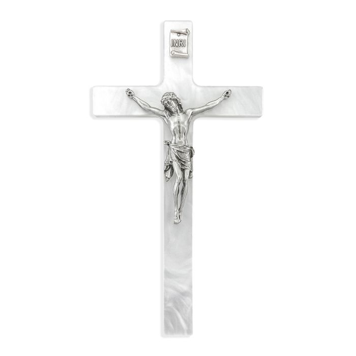 7" White Pearlized Crucifix