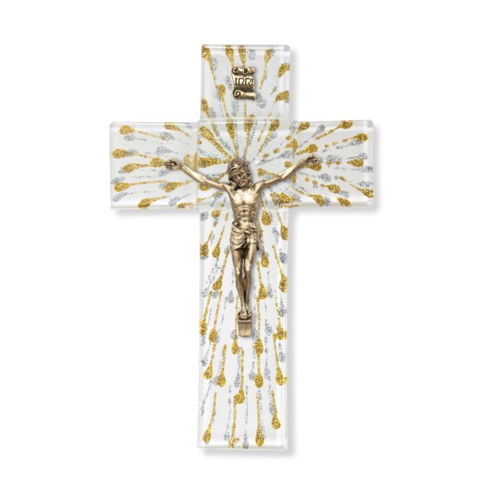 Communion Glass 7 Inch Crucifix with Gold Corpus 12-41M-7SC1