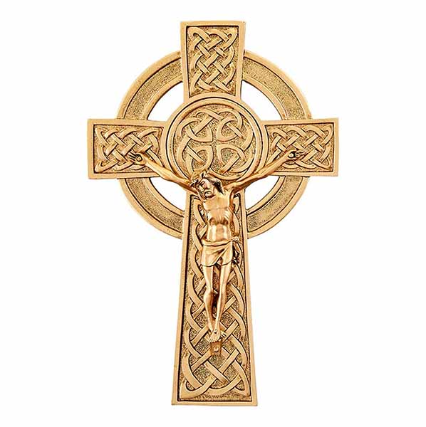 8" Knotted Celtic Cross in Antique Gold over Pewter -JC9222K is an Irish wall cross.