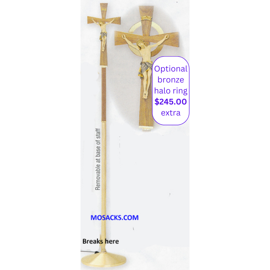 K Brand Walnut and Bronze Processional Crucifix 72" high 14-K960