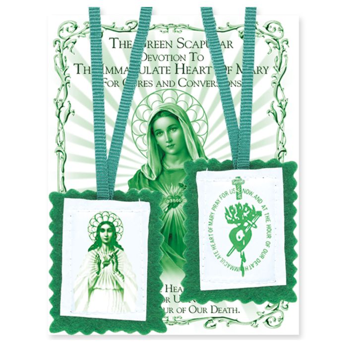 Scapular Green Scapular Immaculate Heart of Mary 1x2 inch Felt