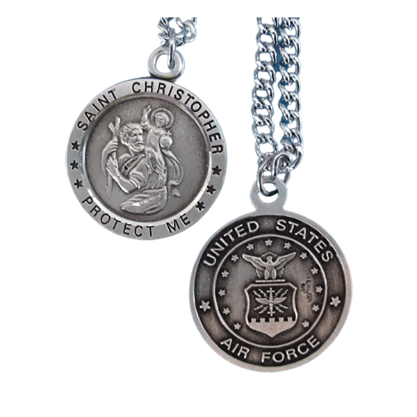 St. Chris Air Force Sterling Medal w/24" S Chain