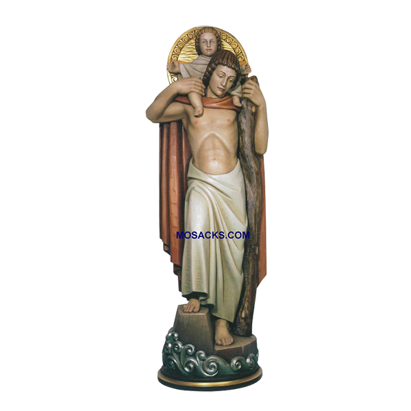St Christopher Carved Linden Wood Statue-597-A St Christopher and Child Jesus 3' and 5' statue