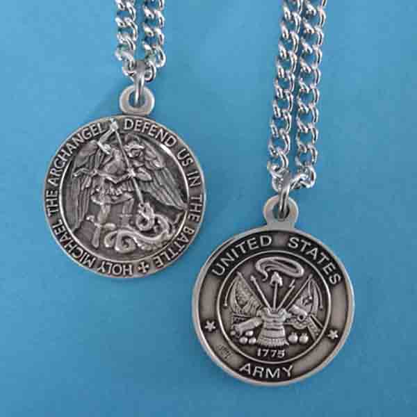 St. Michael U.S. Army Sterling Silver Medal, 24" Chain