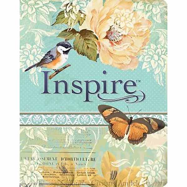 Tyndale Inspire Bible NLT The Bible for Creative Journaling Blue/Cream Leather  9781496413734