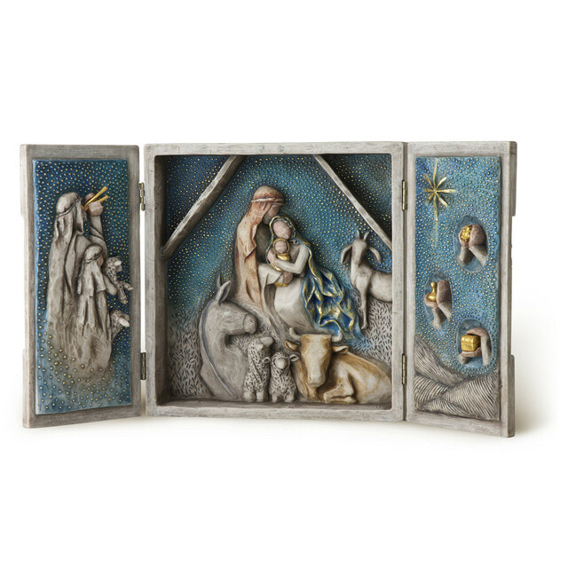 Willow Tree® Starry Night Nativity Triptych by Susan Lordi 8.5" h x 8" w x 2" d 27370 with Sentiment: ...and heaven and nature sing